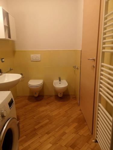 Baño pequeño con aseo y lavamanos en Appartamento Cremona Stazione, en Cremona