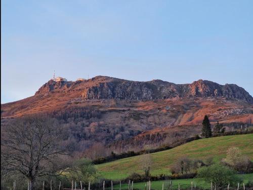 a mountain in the middle of a field with trees at Hostal Lizuniaga in Bera