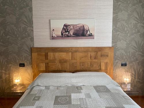 um quarto com uma cama com uma fotografia de um elefante em Appartamenti di Andrea em Valeggio sul Mincio