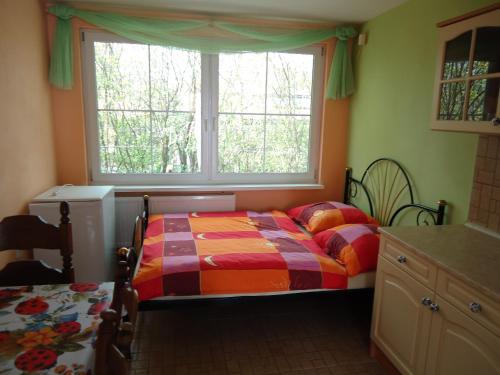a small bedroom with a bed and a window at Ubytování Carmen in Česká Skalice