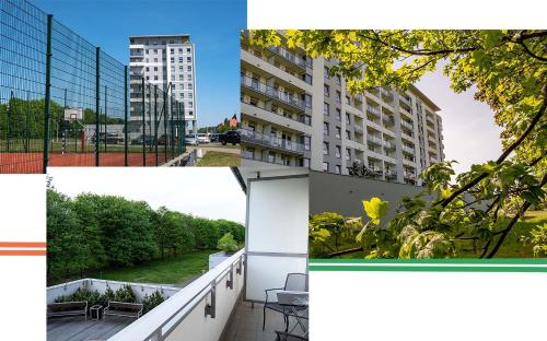 a collage of photos of a building at Apartament Alma in Gdańsk