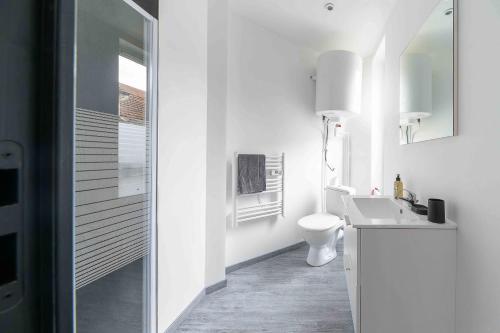 een witte badkamer met een toilet en een wastafel bij Résidence Le Celest - Appartements climatisés - Centre ville in Vichy