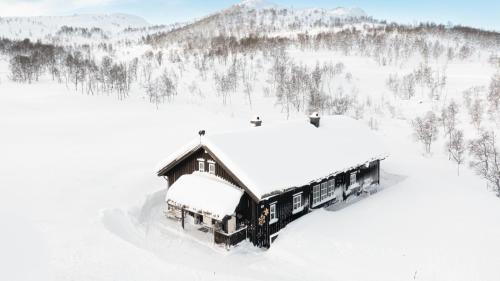 a house covered in snow in the snow at Guroli - Mountain Lodge in Torvetjørn