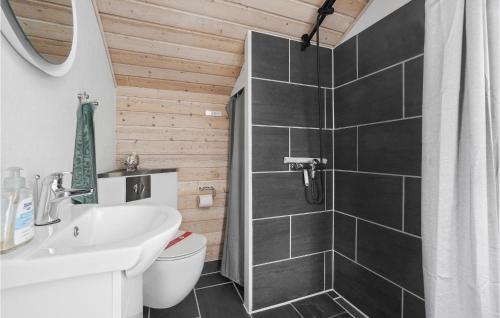 La salle de bains est pourvue d'une douche, de toilettes et d'un lavabo. dans l'établissement Pet Friendly Home In Vestervig With Sauna, à Vestervig