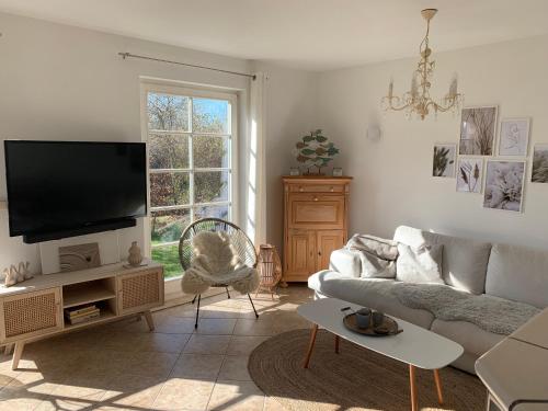 Μια τηλεόραση ή/και κέντρο ψυχαγωγίας στο Ferienhaus "Heidis Reethaus in Dranske Goos