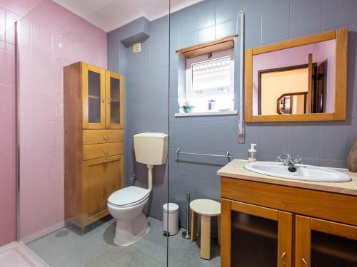 サン・マルティーニョ・ド・ポルトにあるApartamento T3 Duplexのバスルーム(トイレ、洗面台付)