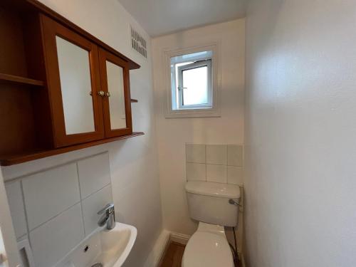 ein Bad mit einem WC und einem Waschbecken in der Unterkunft Cosy Studio - London in London