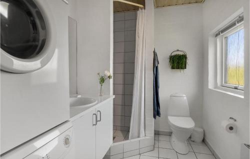 a white bathroom with a toilet and a sink at Stunning Home In Knebel With Sauna, Wifi And Indoor Swimming Pool in Knebel