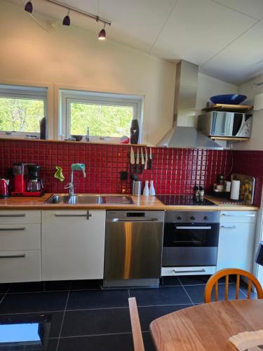 Köök või kööginurk majutusasutuses Borrebjär