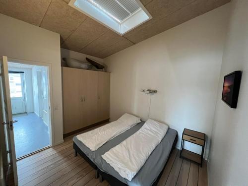 a bedroom with a bed and a skylight at Kang Apartment in Nuuk
