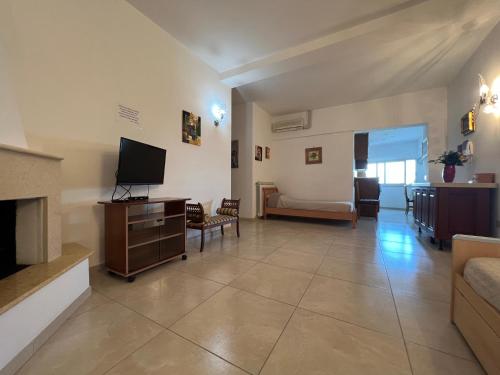 a large living room with a television and a couch at Trilocale 1 sul mare in Peschici