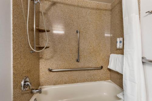 a bathroom with a tub and a shower with a toilet at Comfort Inn Plano-Dallas in Plano