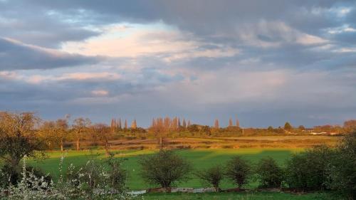 a green field with trees and a cloudy sky at The Laurel Cottage in Doncaster