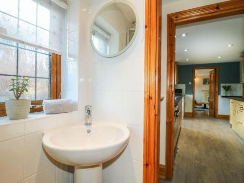 uma casa de banho com um lavatório e um espelho na parede em Adelaide Cottage em Ashbourne