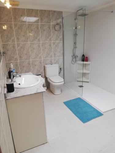 a bathroom with a toilet and a sink and a shower at Villa Canto in Tías