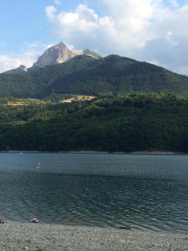 a large lake with a mountain in the background at Gite le ptit Corpatus in Corps