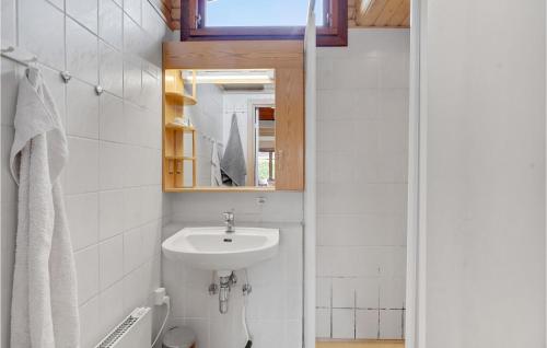 a bathroom with a sink and a mirror at 2 Bedroom Awesome Home In Faaborg in Faaborg