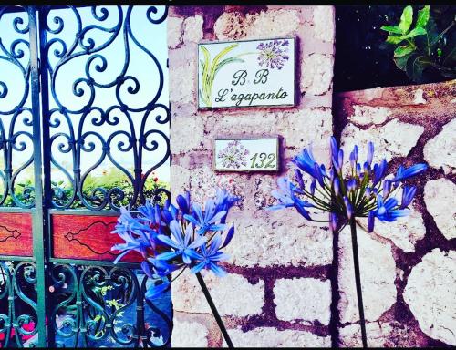 un montón de flores azules delante de una puerta en B&B L'Agapanto, en Capri
