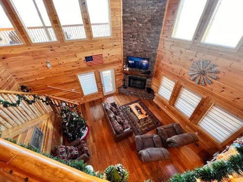 an overhead view of a living room in a cabin at * 3 Master BR, Views, Theater, Arcade, Pinball in Gatlinburg