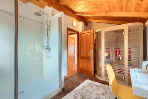 a bathroom with a walk in shower and a glass shower stall at Holiday Home Eufemia in Svetvinčenat