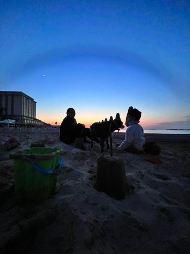 a group of people sitting on the beach with a dog at Hotel Valente in Ortona