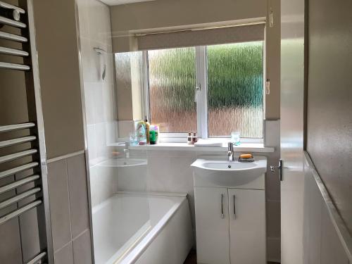 Lexus House 10mins- Durham Uni & Heritage Coast : حمام مع حوض ومغسلة ونافذة