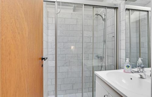 a bathroom with a shower and a sink at Beautiful Home In Hornbk With 3 Bedrooms And Wifi in Hornbæk