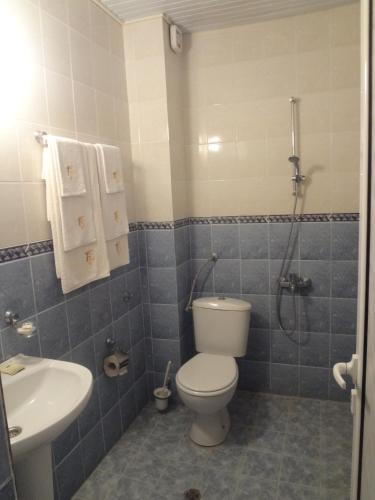 a bathroom with a toilet and a sink at Paradise Hotel in Madzharovo