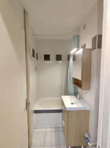 une salle de bain avec un lavabo et une baignoire dans l'établissement Joli studio proche vieille ville + parking, à Annecy