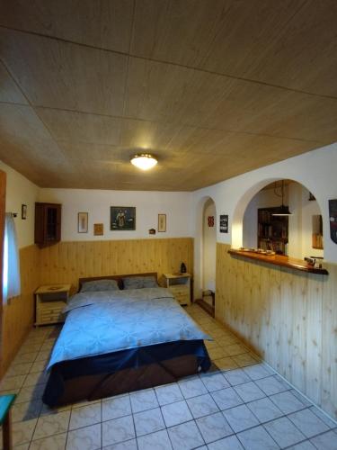 a bedroom with a large bed in a room at Cabana Pietricica in Dâmbovicioara