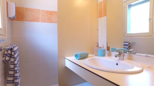 a bathroom with a sink and a mirror at VVF Château sur la Vienne Lac de Vassivière in Nedde