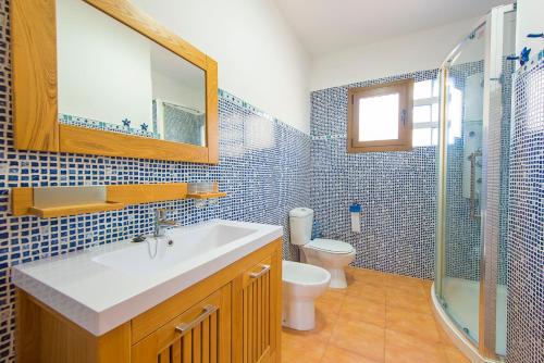 La salle de bains est pourvue d'un lavabo, de toilettes et d'une douche. dans l'établissement Villa Fabiola - PlusHolidays, à Calp