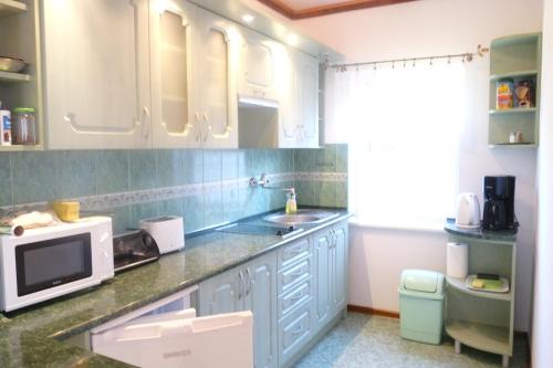 a kitchen with a sink and a microwave at JARZĘBINOWA 7 in Rowy