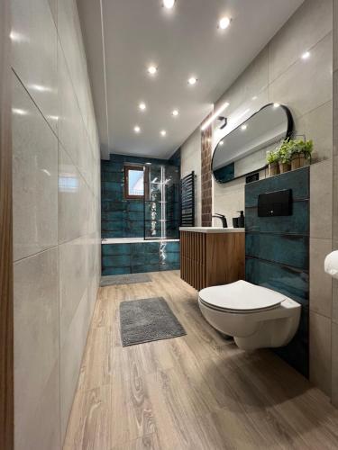 a bathroom with a toilet and a sink and a mirror at Ostoya Twoya in Poronin