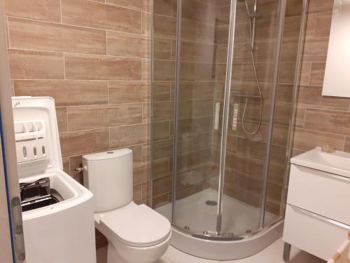 a bathroom with a toilet and a shower at Casa Mia Casa Tua in Déville-lès-Rouen