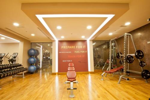a gym with exercise equipment and balloons in a room at Sheraton Athlone Hotel in Athlone