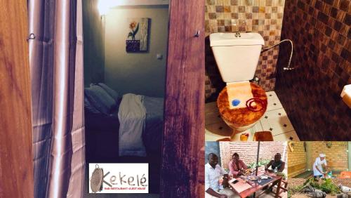 a collage of photos of a bathroom with a toilet at Bar - Restaurant - Guesthouse in Bukavu