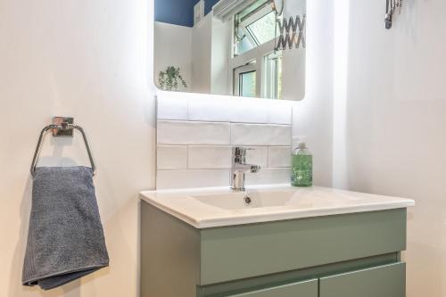 a bathroom with a sink and a mirror at Historic Hideaway Waterford City in Waterford