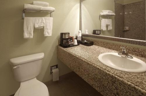 a bathroom with a toilet and a sink at Americas Best Value Inn Waco - Franklin Avenue in Waco