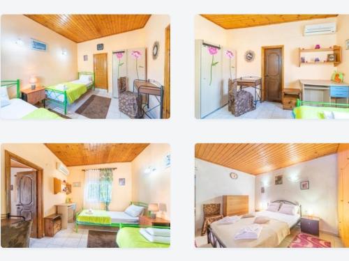 un collage de tres fotos de una habitación en Spiros Corfu Apartment, en Kanálion