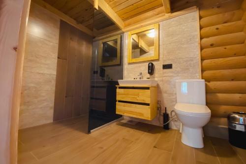 a bathroom with a toilet and a sink at Kackarsan Vip wooden Suites in Rize