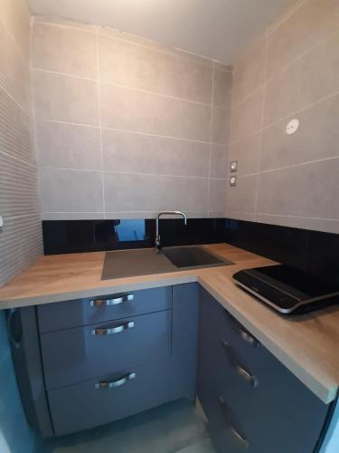 a kitchen with a sink and a counter top at Le coin de mire in Carentan