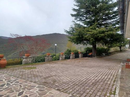 a brick walkway with a tree in the distance at VILLA ANNA 