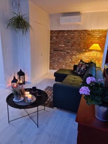un salon avec un canapé et une table dans l'établissement DIENVIDI, à Bernāti
