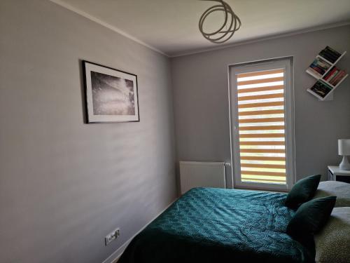 1 dormitorio con cama y ventana en Apartament Luxory en Przemyśl