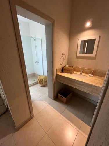 a bathroom with a large sink and a shower at Rincón de Chacras de Coria in Ciudad Lujan de Cuyo