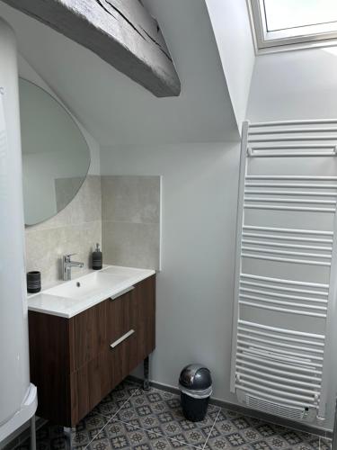 bagno con lavandino e specchio di Le Clos des Buis 2 gîtes 6CH 4 SDB 4 WC a Azay-sur-Cher