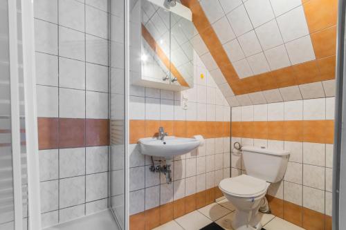 a bathroom with a toilet and a sink at Meadow House Łąkowa 5 Mikoszewo in Mikoszewo