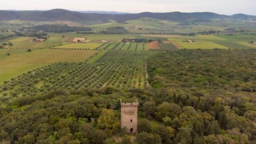 an aerial view of a castle in the middle of a field at Tenuta Agricola dell'Uccellina in Talamone