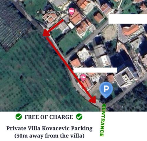 a map of a property with a red arrow pointing to a house at Villa Kovacevic in Bar